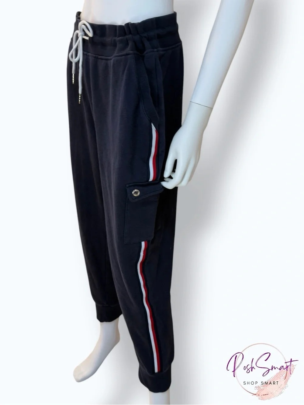 Tommy Hilfiger Navy Side Stripe Jogger Sweatpants White Red Stripe | Size